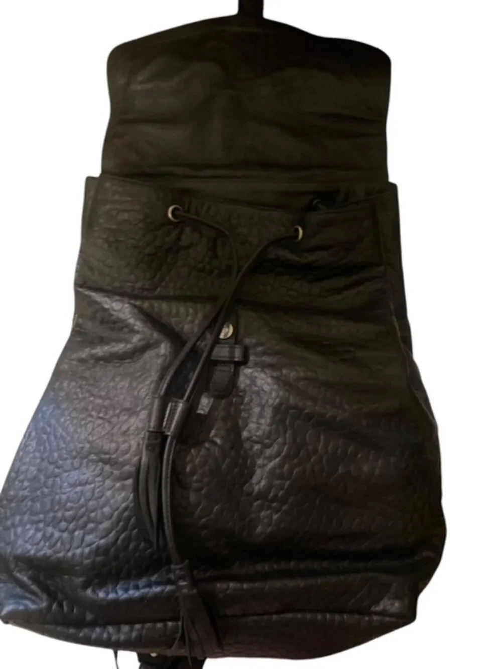 NWT Eileen Fisher Black Pebbled Leather Tassel Backpack- includes dustbag